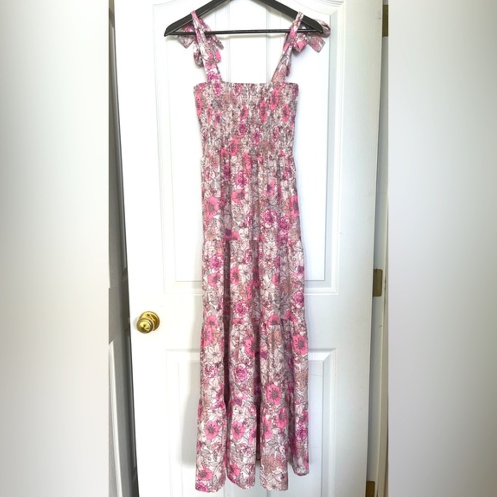 Bright Floral Pink and White Maxi Dress